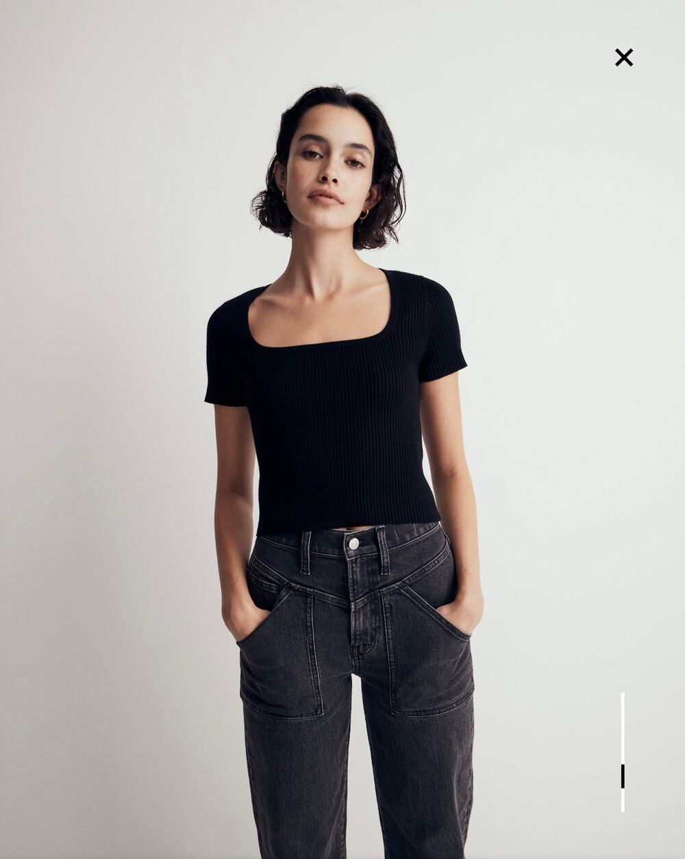New Madewell Square-Neck Crop Sweater Tee in True Black Women's Size M
